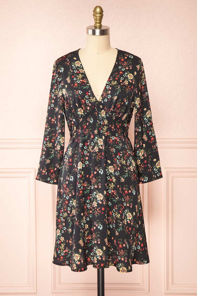 Marielle Short Floral Dress with 3/4 sleeves | Boutique 1861 front view
