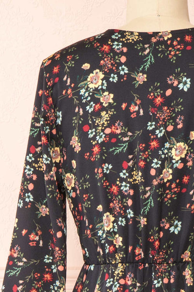 Marielle Short Floral Dress with 3/4 sleeves | Boutique 1861 back close-up