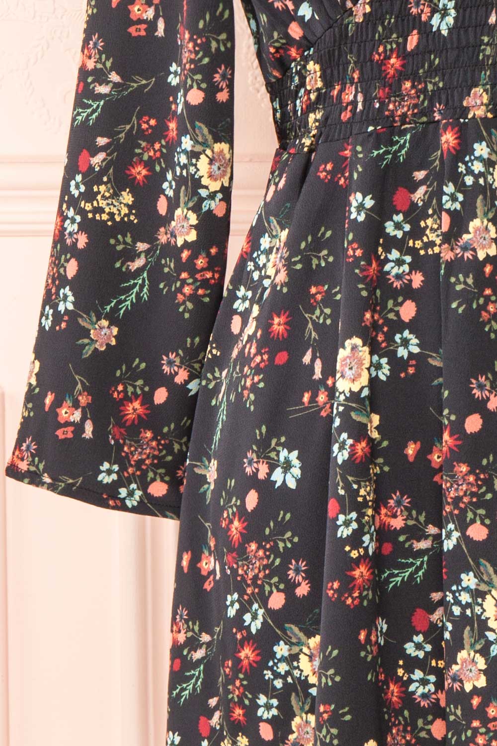 Marielle Short Floral Dress with 3/4 sleeves | Boutique 1861 sleeve