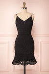 Marisela Black Lace Cocktail Dress | Robe en Dentelle front view | Boutique 1861