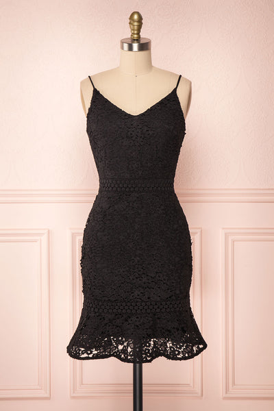Marisela Black Lace Cocktail Dress | Robe en Dentelle front view | Boutique 1861