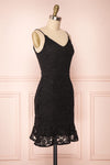 Marisela Black Lace Cocktail Dress | Robe en Dentelle side view | Boutique 1861