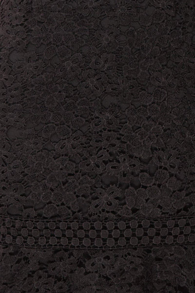 Marisela Black Lace Cocktail Dress | Robe en Dentelle fabric close up | Boutique 1861