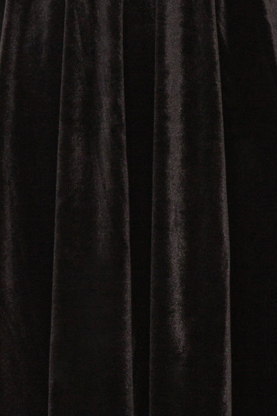 Mariza Black Short V-Neck Velvet Dress w/ Long Sleeves | Boutique 1861 fabric