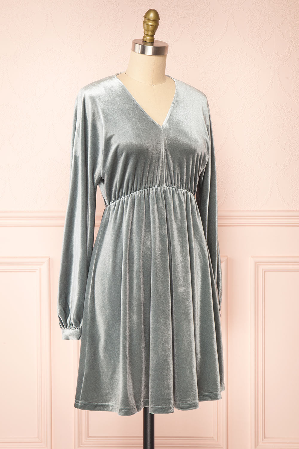Mariza Silver V-Neck Velour Dress | Boutique 1861 side view