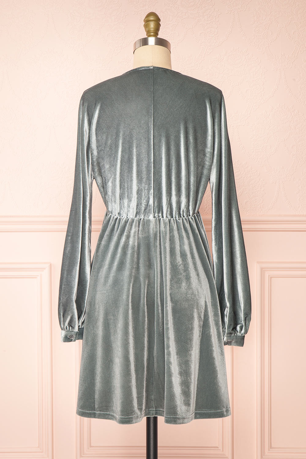 Mariza Silver V-Neck Velour Dress | Boutique 1861 back view