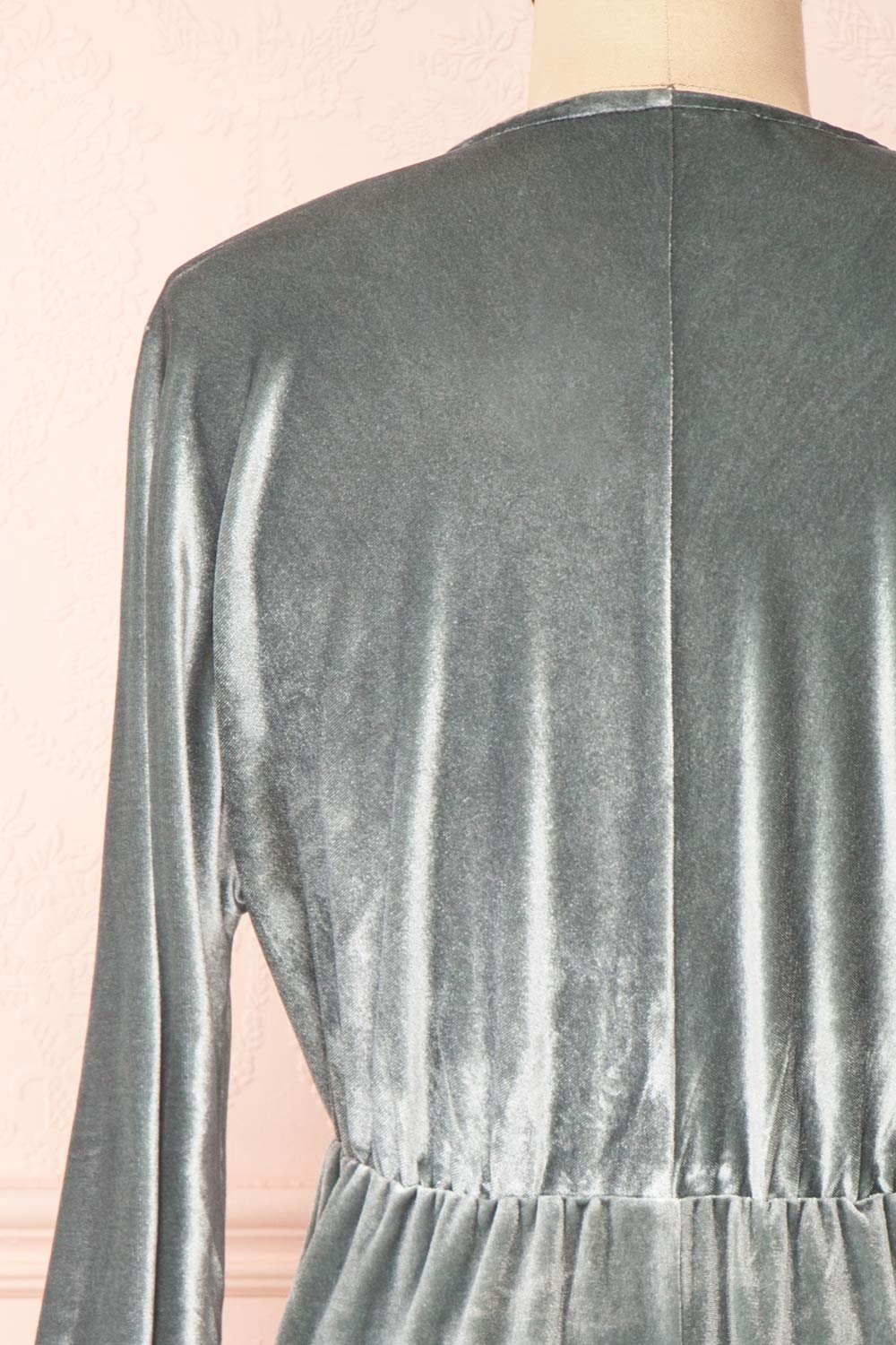 Mariza Silver V-Neck Velour Dress | Boutique 1861 back close-up