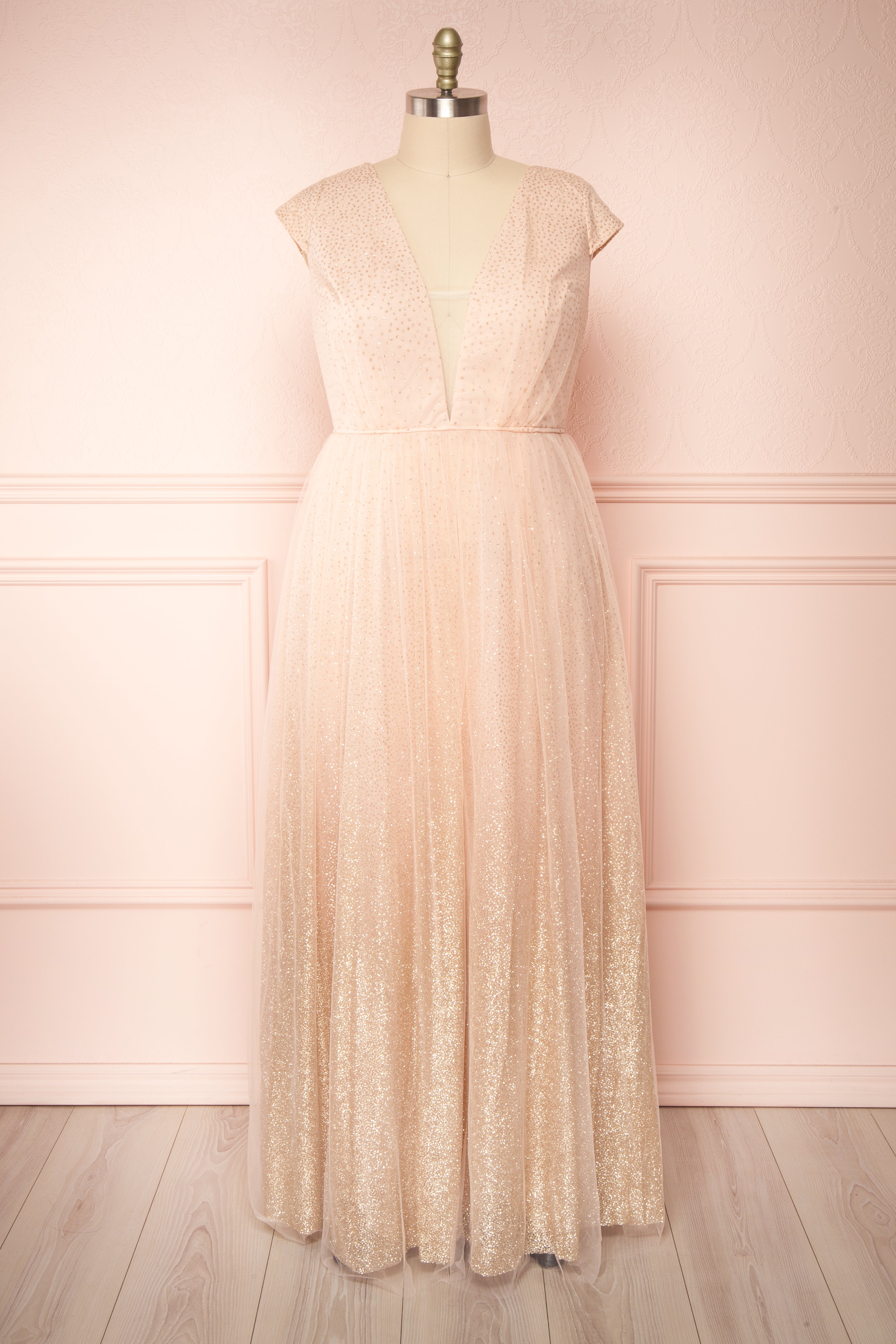 Marjolie Pink Glitter Tulle Maxi A-Line Gown | Boutique 1861 front plus