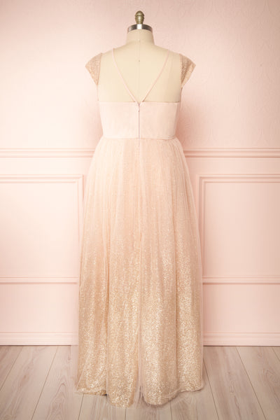 Marjolie Pink Glitter Tulle Maxi A-Line Gown | Boutique 1861 back plus