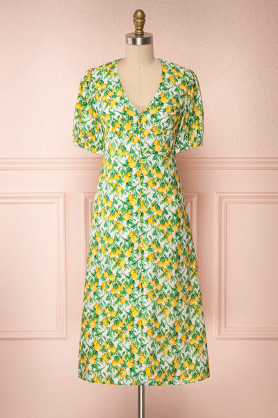 Marketa Green Patterned Midi Dress | Boutique 1861