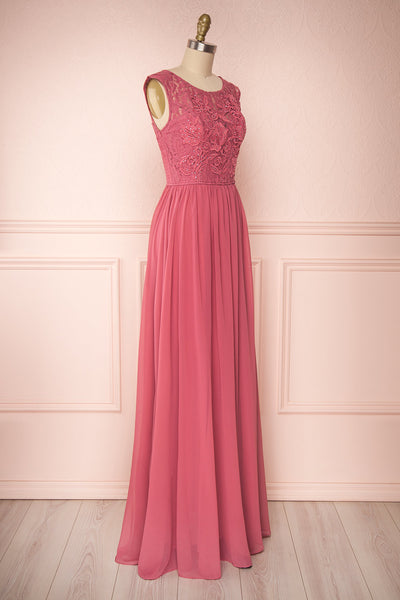Marnie Rose Pink Lace Gown | Robe Longue side view | Boudoir 1861