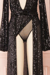 Marta Black Plunging Neckline Sparkling Maxi Dress | Boutique 1861 close up