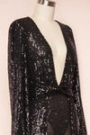 Marta Black Plunging Neckline Sparkling Maxi Dress | Boutique 1861 side close up