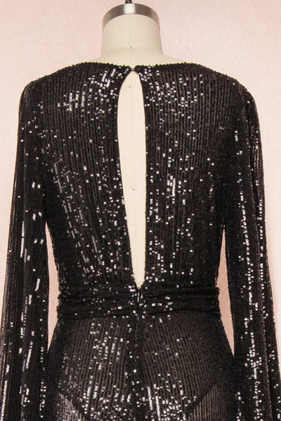 Marta Black Plunging Neckline Sparkling Maxi Dress | Boutique 1861  back close up