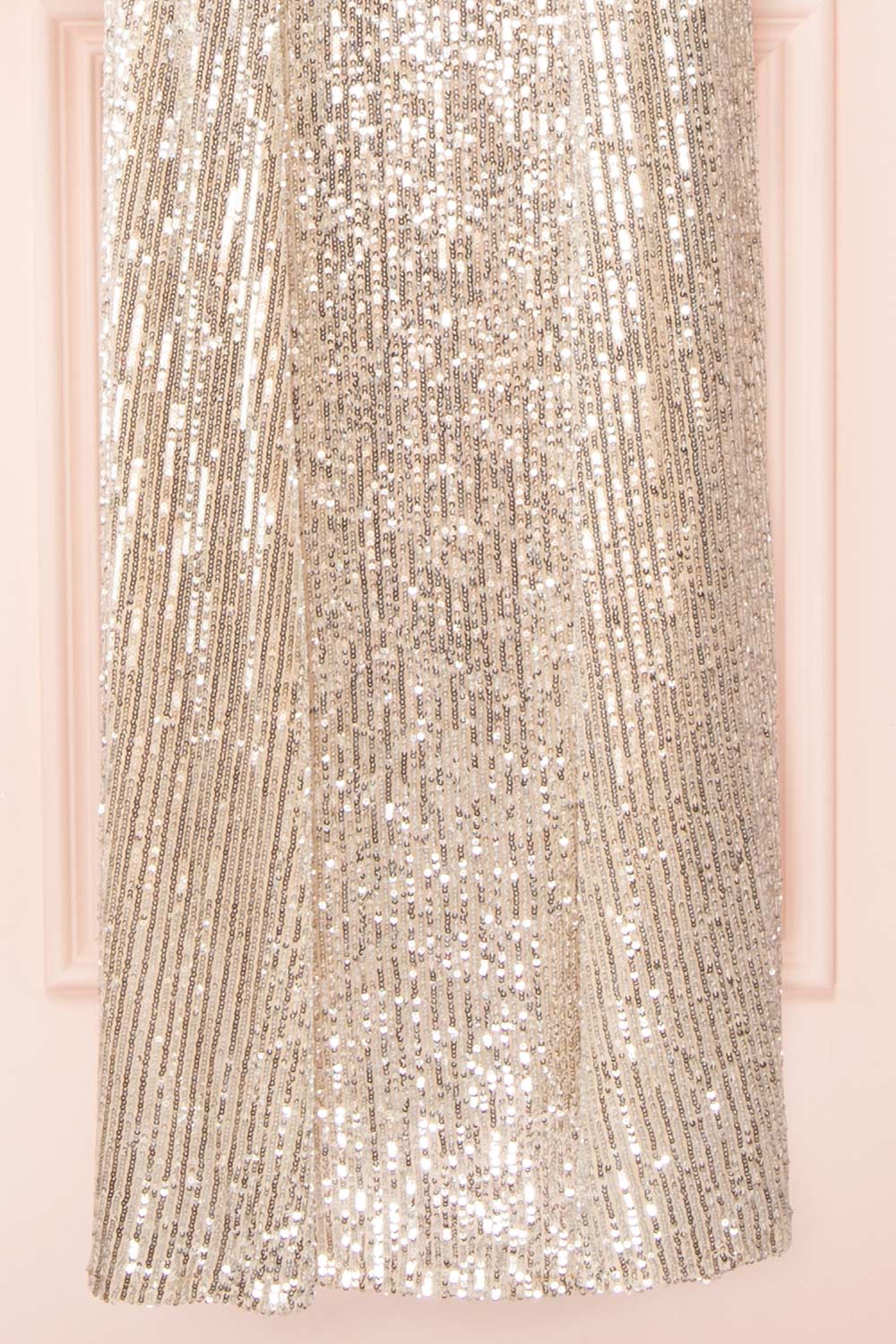 Marta Silver Plunging Neckline Sparkling Maxi Dress | Boutique 1861  details