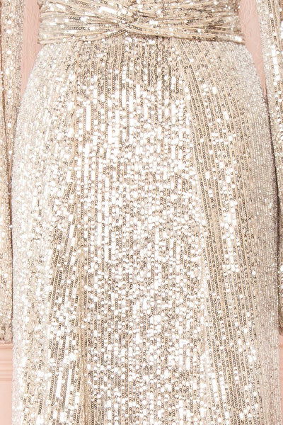 Marta Silver Plunging Neckline Sparkling Maxi Dress | Boutique 1861  fabric