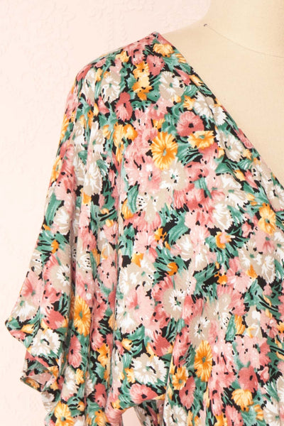 Martha Short Sleeve Wrap Neck Floral Dress | Boutique 1861 side close-up