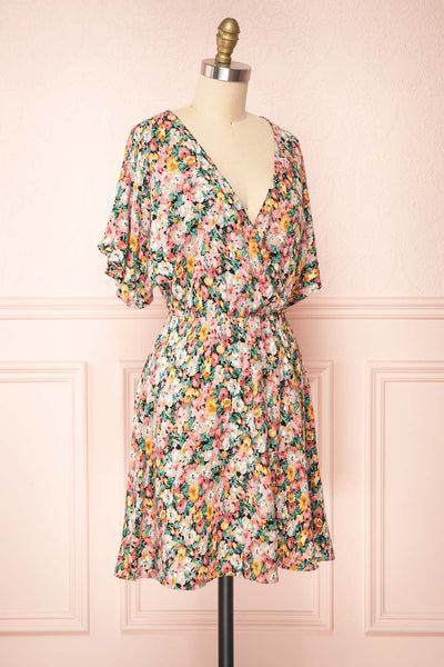 Martha Short Sleeve Wrap Neck Floral Dress | Boutique 1861 side view