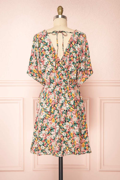 Martha Short Sleeve Wrap Neck Floral Dress | Boutique 1861 back view