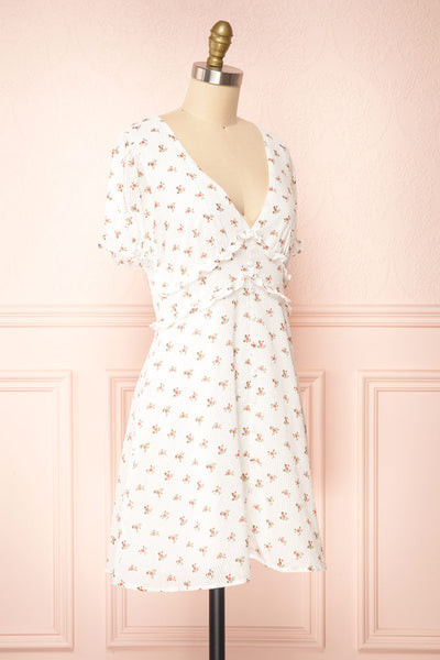 Marva White Floral V-Neck Short Sleeve Dress | Boutique 1861 side view