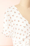 Marva White Floral V-Neck Short Sleeve Dress | Boutique 1861 side close-up