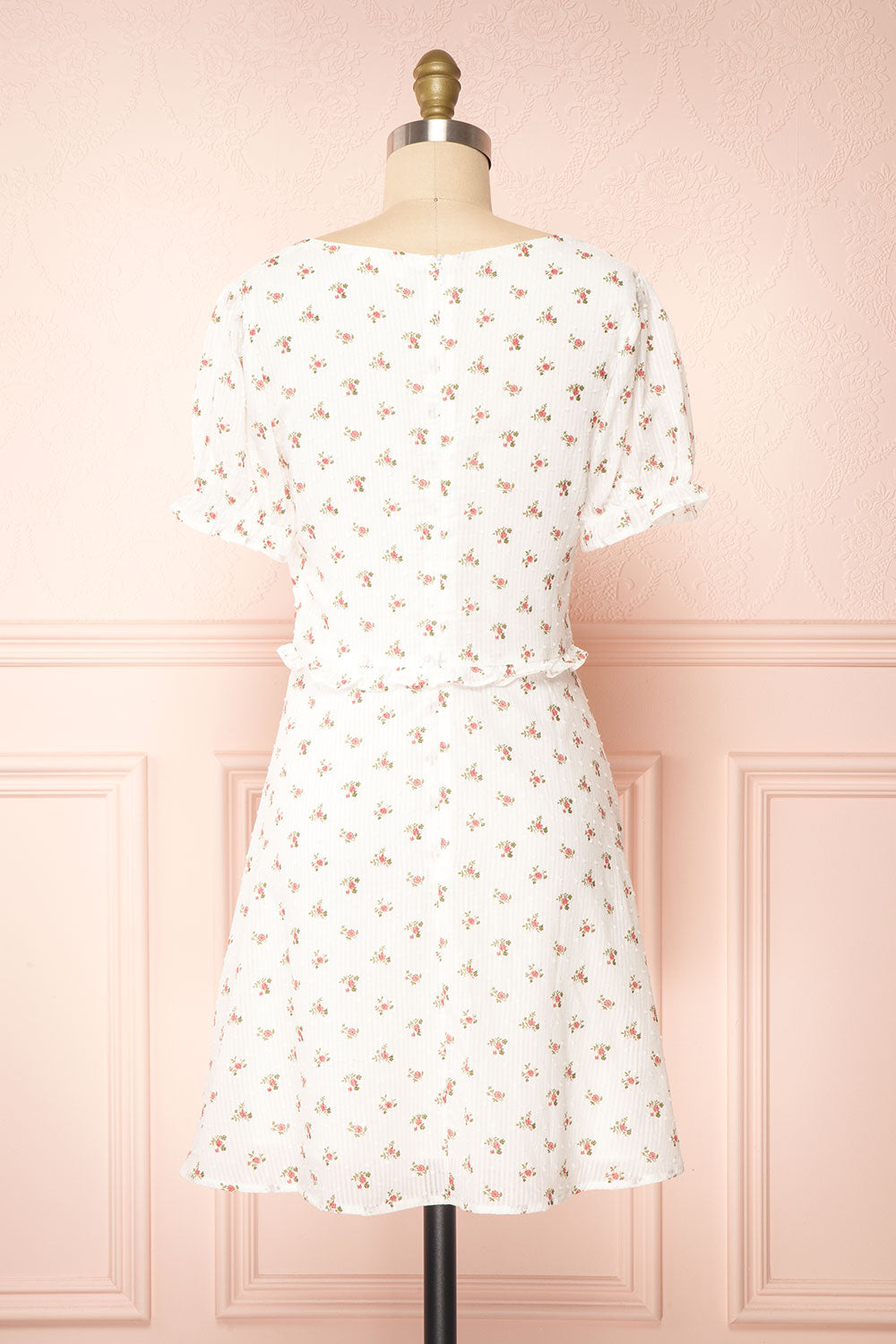 Marva White Floral V-Neck Short Sleeve Dress | Boutique 1861 back view 