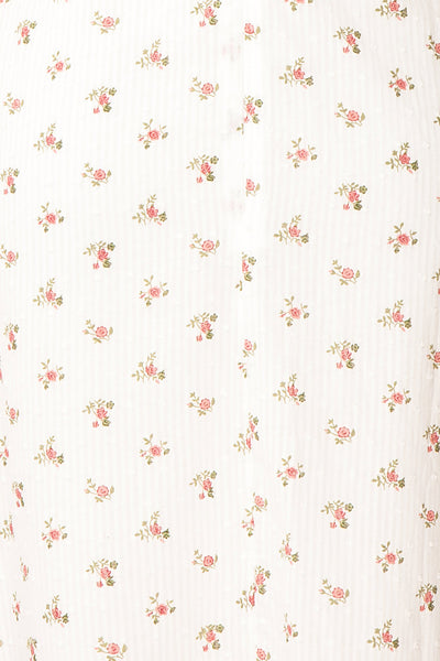 Marva White Floral V-Neck Short Sleeve Dress | Boutique 1861 fabric