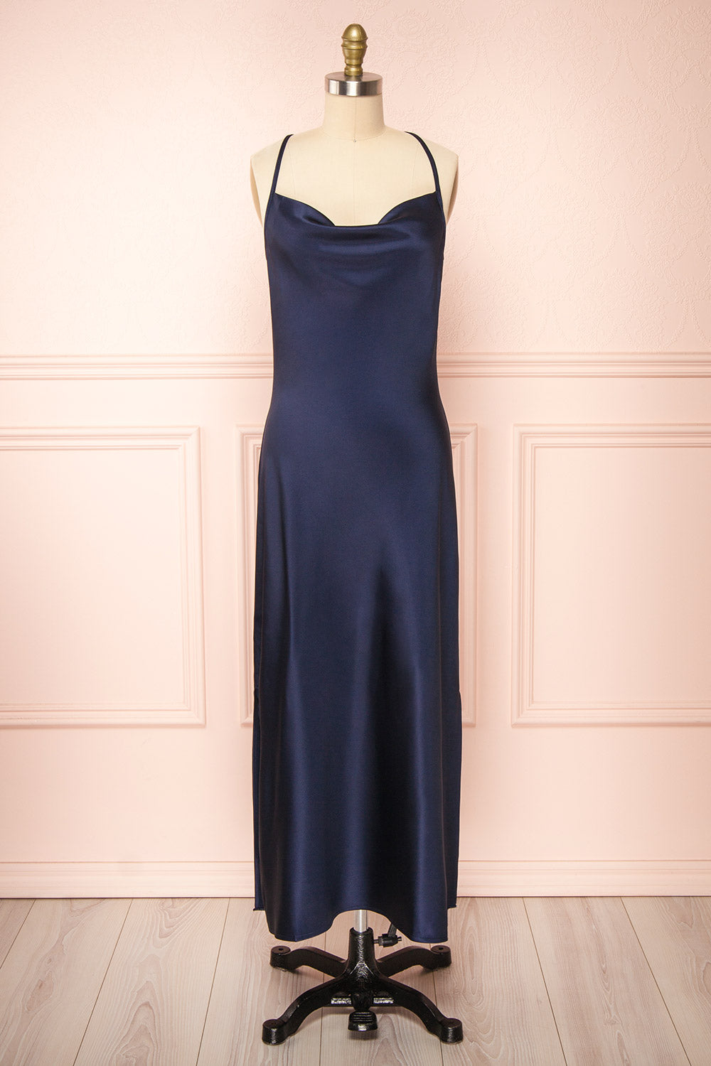 Mary-Pier Navy Cowl Neck Midi Dress | Boutique 1861 front view