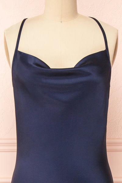 Mary-Pier Navy Cowl Neck Midi Dress | Boutique 1861 front close-up