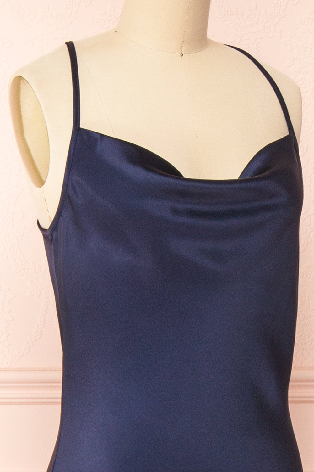 Mary-Pier Navy Cowl Neck Midi Dress | Boutique 1861 side close-up