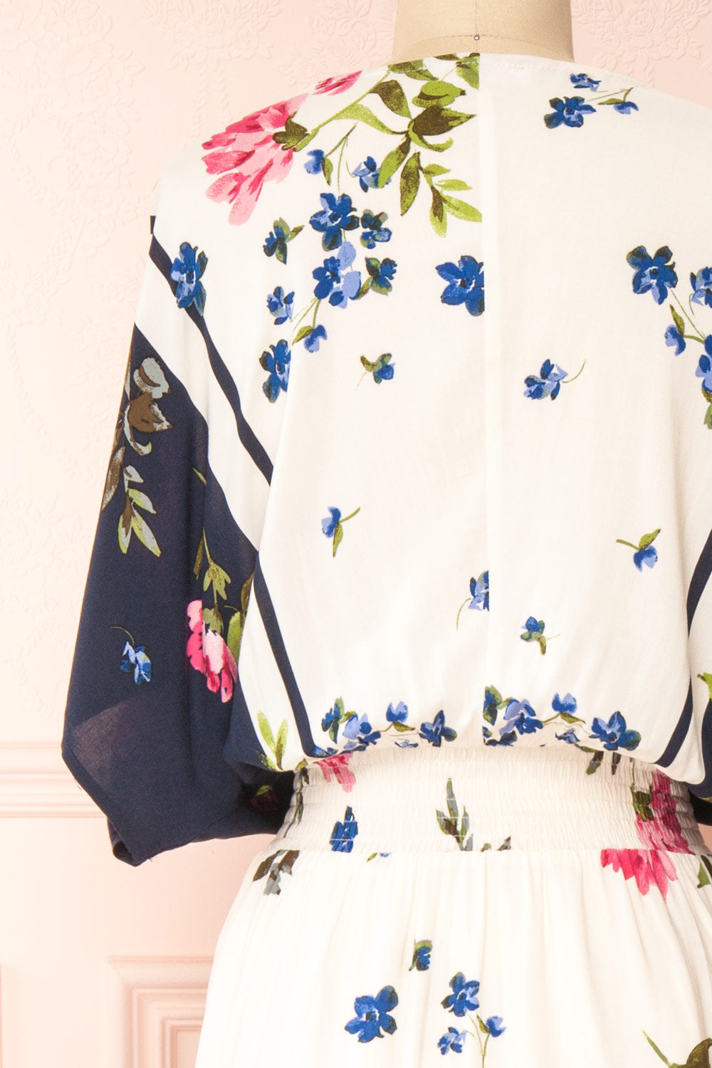 Maryse Floral Short Sleeve Faux Wrap Midi Dress | Boutique 1861 back close-up