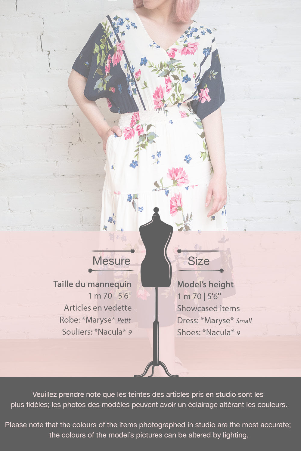 Maryse Floral Short Sleeve Faux Wrap Midi Dress | Boutique 1861 MODEL INFOS