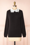 Marza Black Long Sleeve Lace Collar Top | Boutique 1861 front view