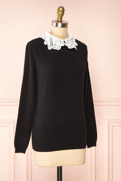 Marza Black Long Sleeve Lace Collar Top | Boutique 1861 side view
