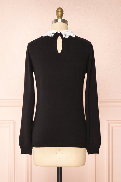 Marza Black Long Sleeve Lace Collar Top | Boutique 1861 back view