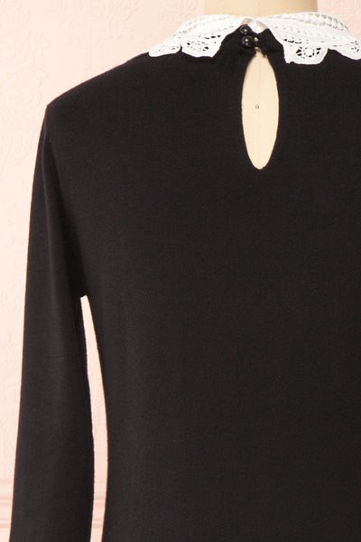 Marza Black Long Sleeve Lace Collar Top | Boutique 1861 back close-up
