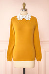 Marza Mustard Long Sleeve Lace Collar Top | Boutique 1861 front view