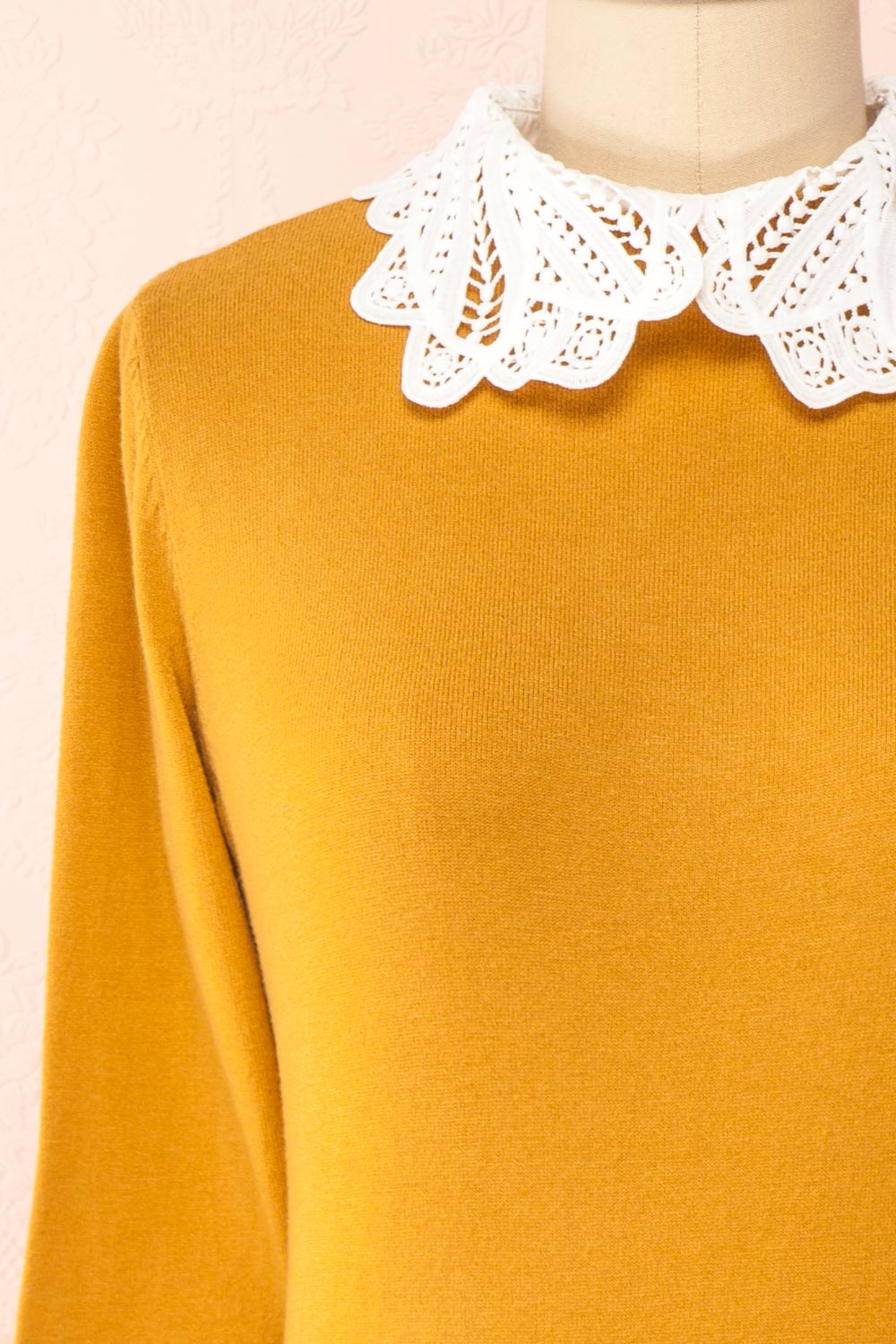 Marza Mustard Long Sleeve Lace Collar Top | Boutique 1861 front close-up
