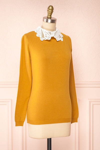 Marza Mustard Long Sleeve Lace Collar Top | Boutique 1861 side view