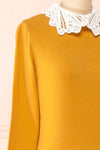Marza Mustard Long Sleeve Lace Collar Top | Boutique 1861 side close-up