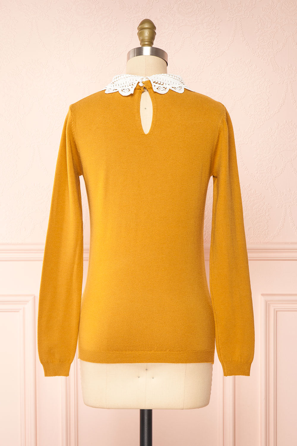 Marza Mustard Long Sleeve Lace Collar Top | Boutique 1861 back view