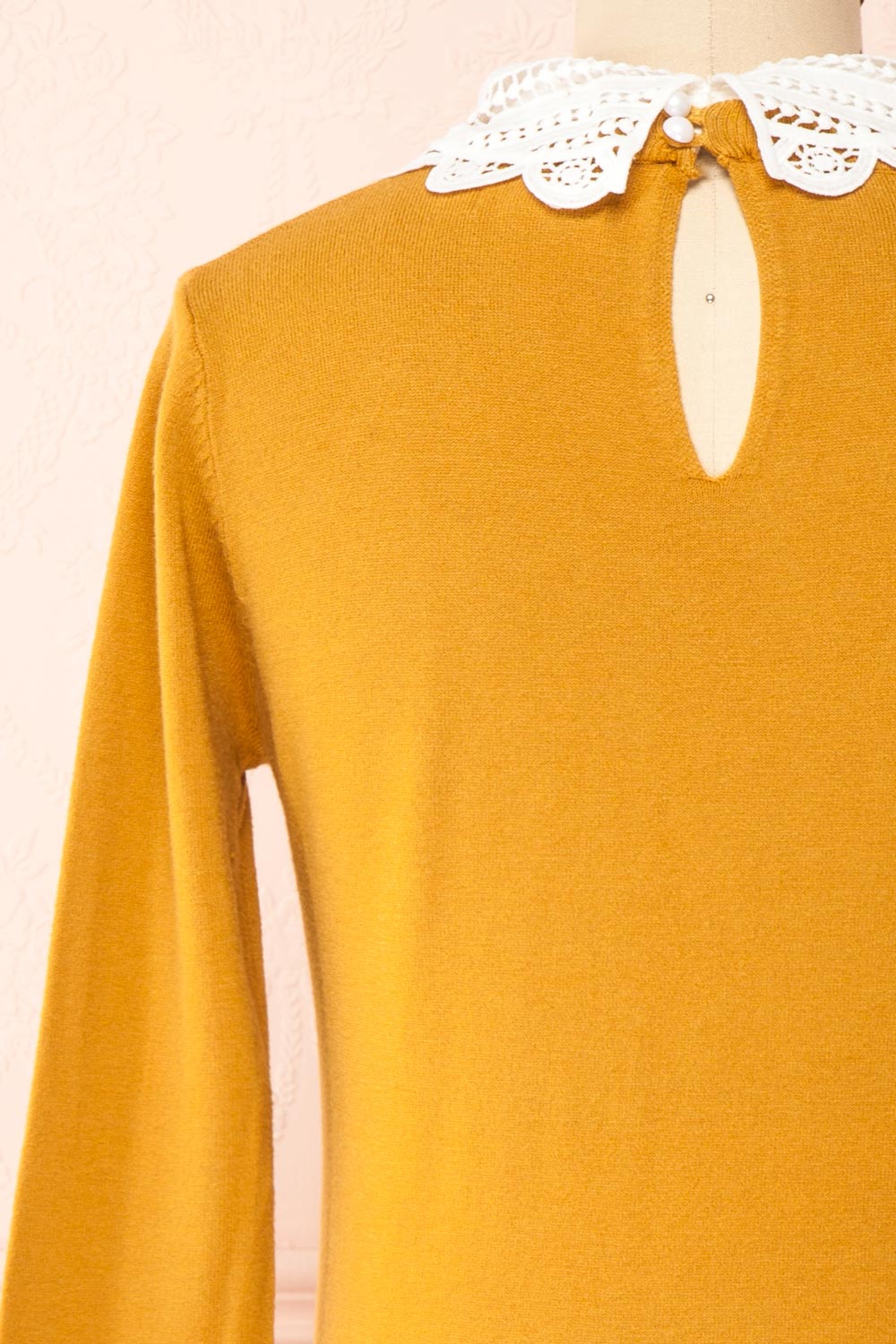 Marza Mustard Long Sleeve Lace Collar Top | Boutique 1861 back close-up