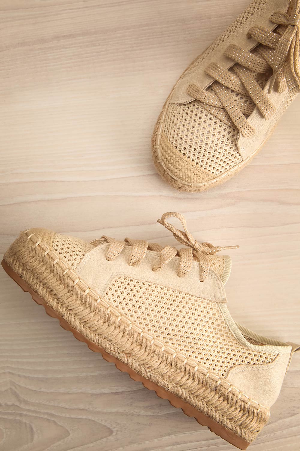 Massillon Beige Laced Jute Sneaker Shoes | La Petite Garçonne