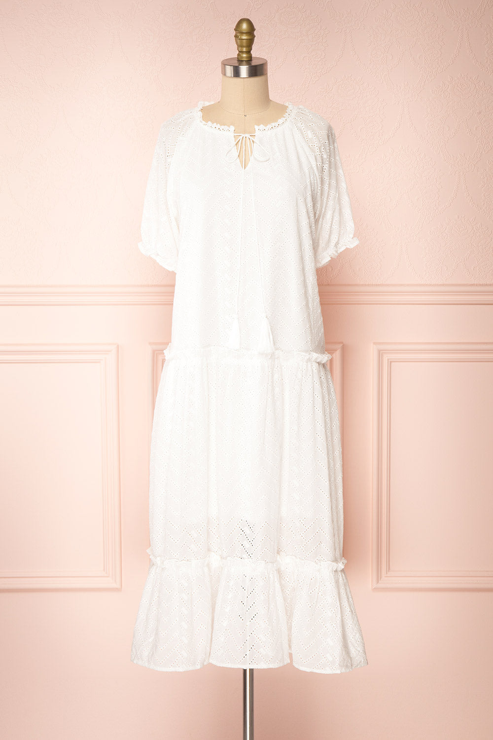 Mativa White Embroidered Short Sleeve Dress | Boutique 1861 front view 
