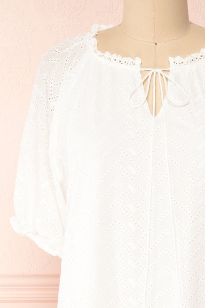 Mativa White Embroidered Short Sleeve Dress | Boutique 1861 front close-up