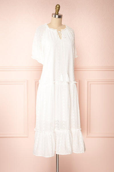 Mativa White Embroidered Short Sleeve Dress | Boutique 1861 side view