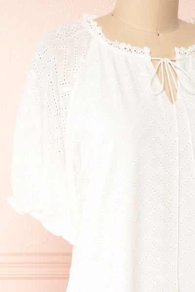 Mativa White Embroidered Short Sleeve Dress | Boutique 1861 side close-up