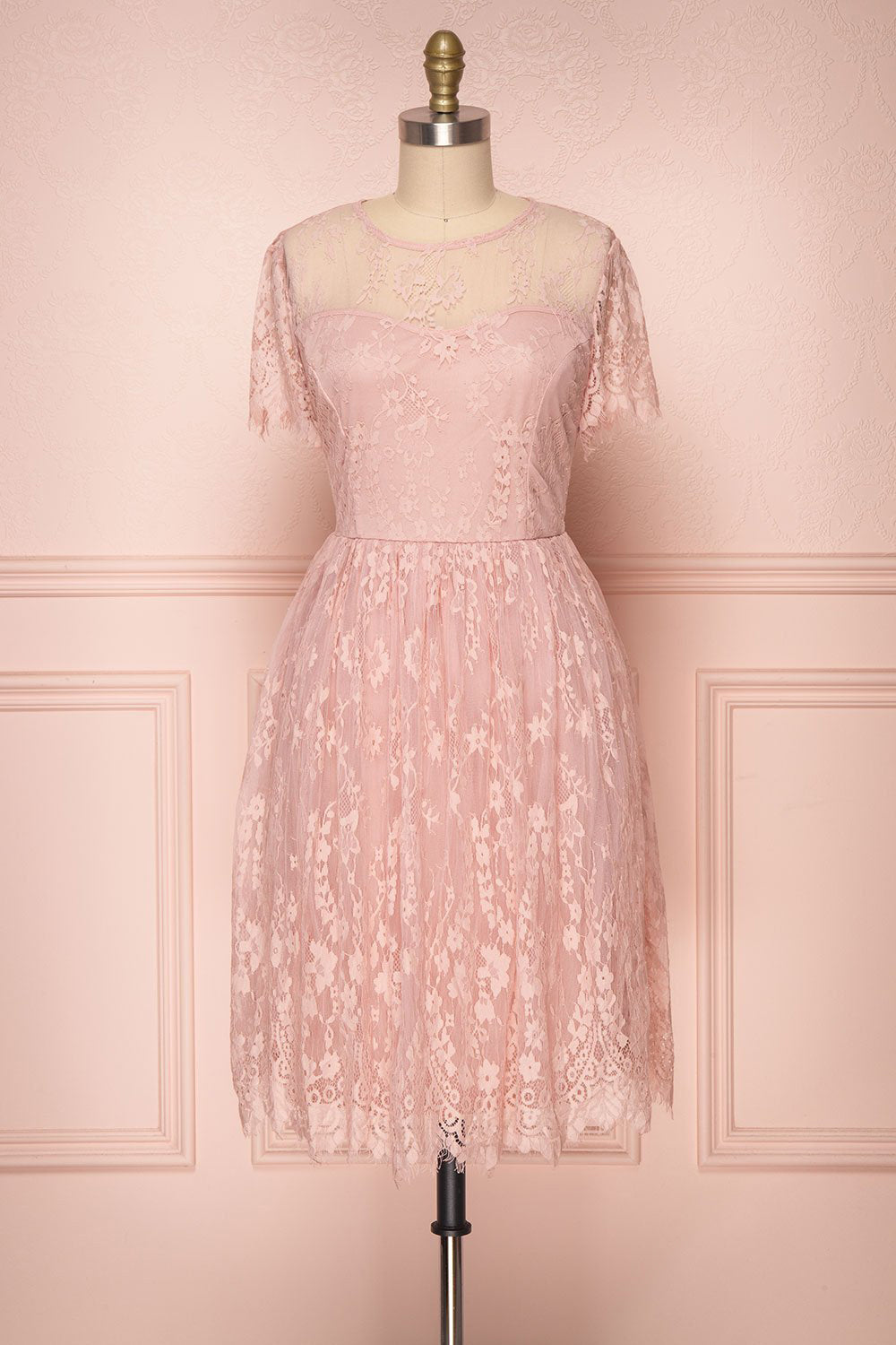 Matouba Pink Lace Short Sleeved A-Line Party Dress | Boutique 1861