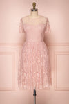Matouba Pink Lace Short Sleeved A-Line Party Dress | Boutique 1861