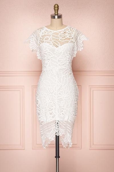 Mattea White Crocheted Lace Fitted Cocktail Dress | Boutique 1861